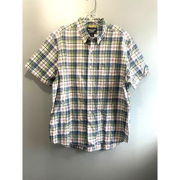 Abercrombie & Fitch Men's Size Large 100% Cotton Plaid Short‎ Sleeve Shirt - Picture 1 of 4